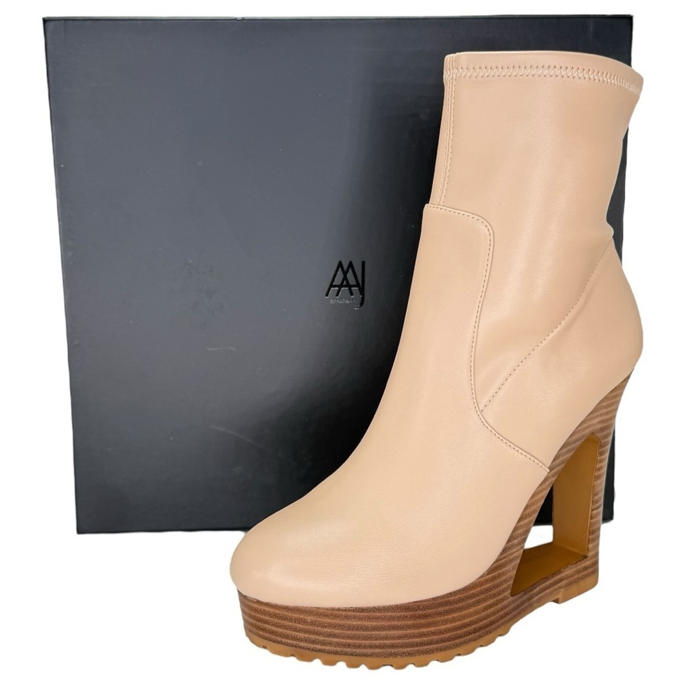 Aminah Ava Tan Faux Leather Heeled Womens Sock Booties Size 8M - Picture 16 of 16